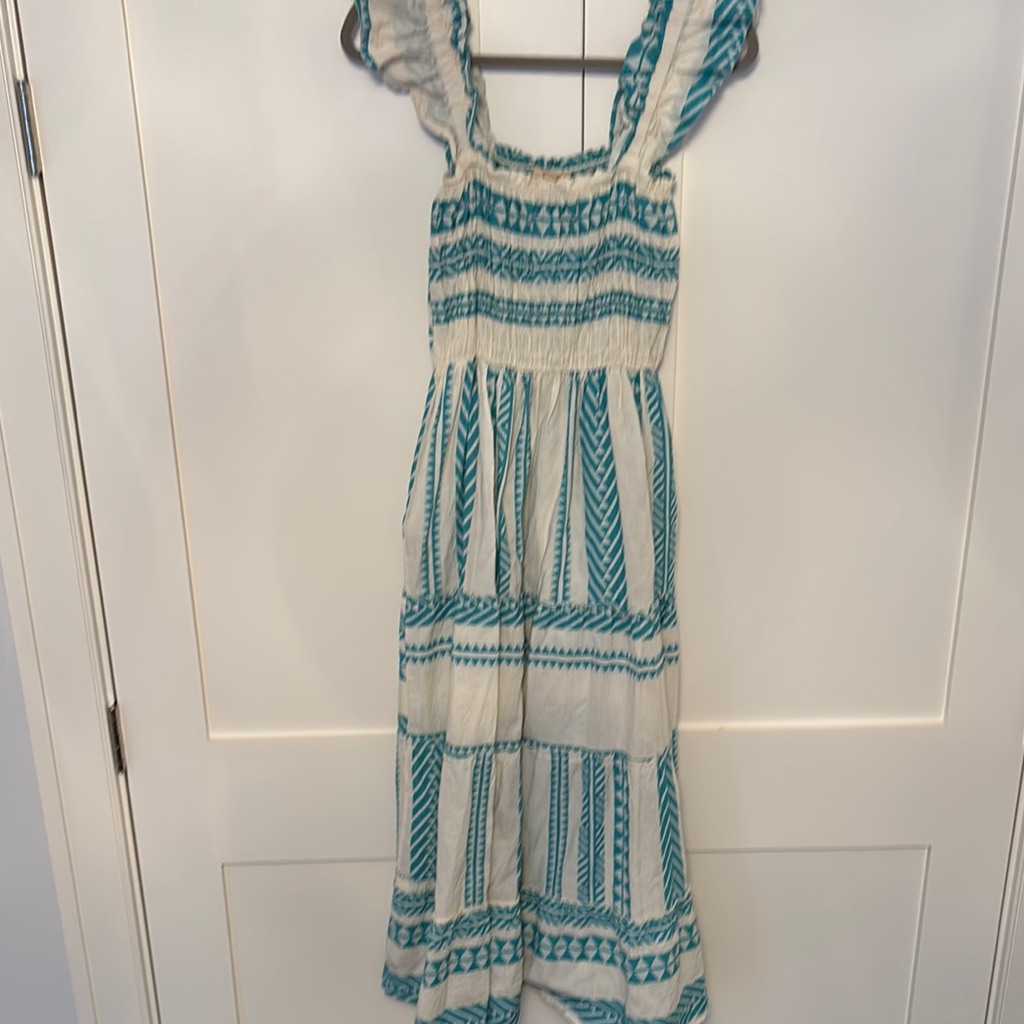 Bohemian Maxi Dress In Teal And White